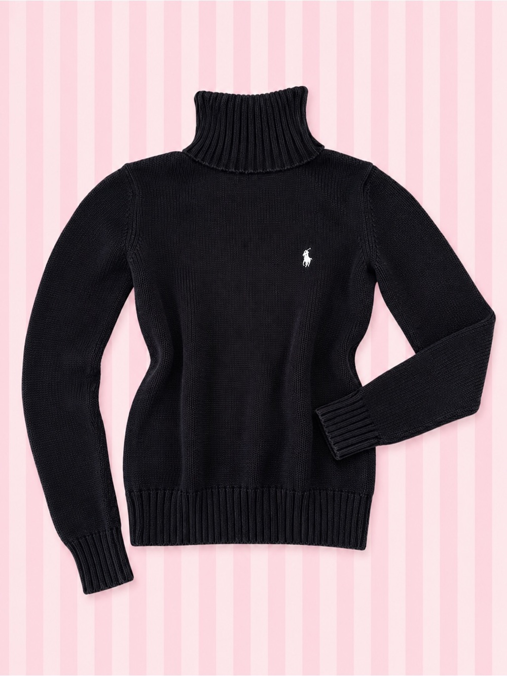 Vintage Ralph Lauren Sport Black Turtleneck Sweater 100% Cotton Size Small